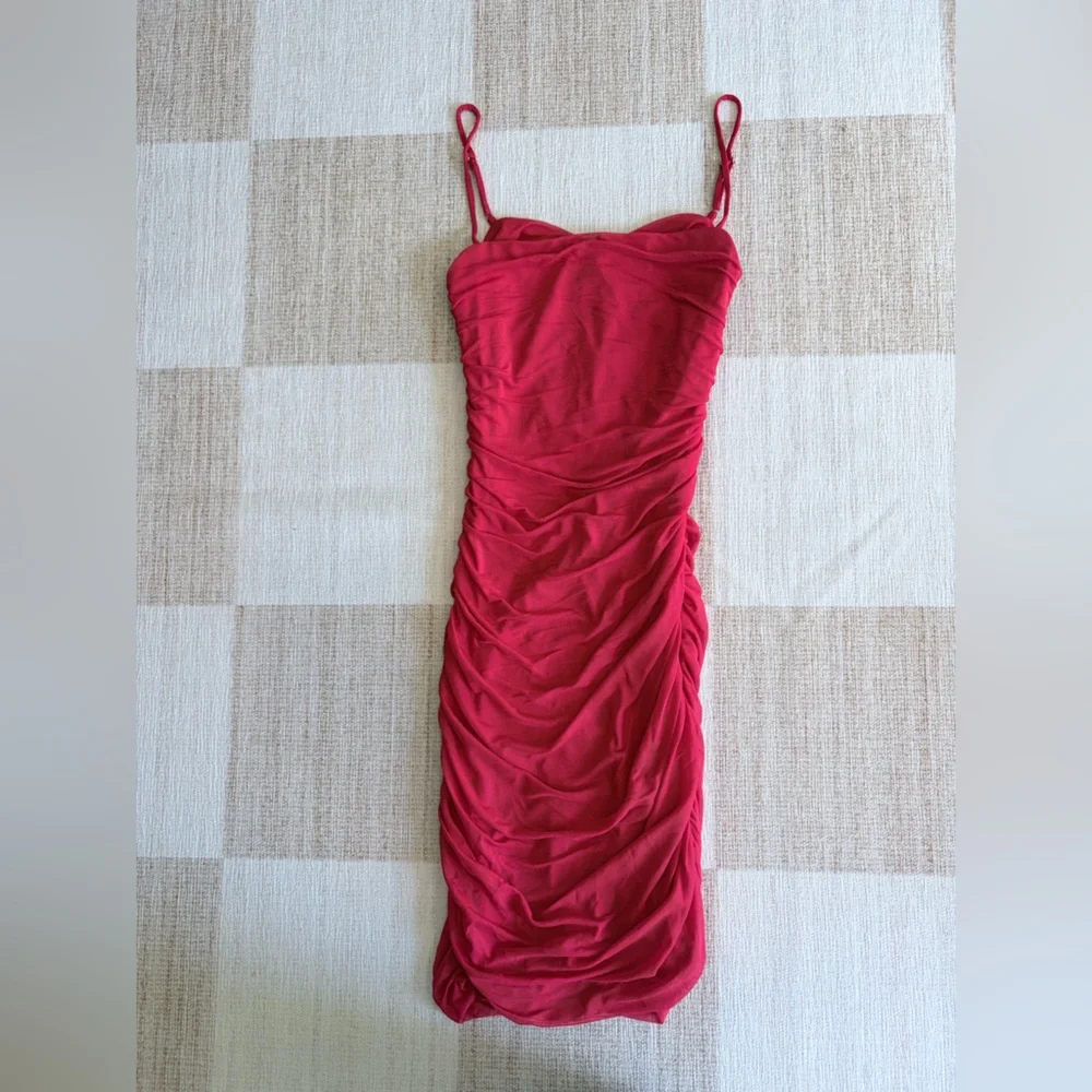 Hello Molly Red Ruched Bodycon Dress - Picture 1 of 7
